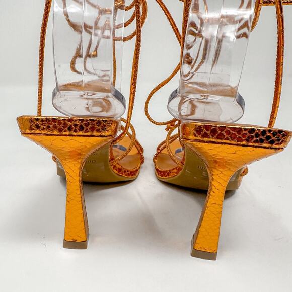 Open Edit Orange Bronze Metallic Ankle Calf Lace Strappy Sandals, NEW, Size 5 - Picture 8 of 10